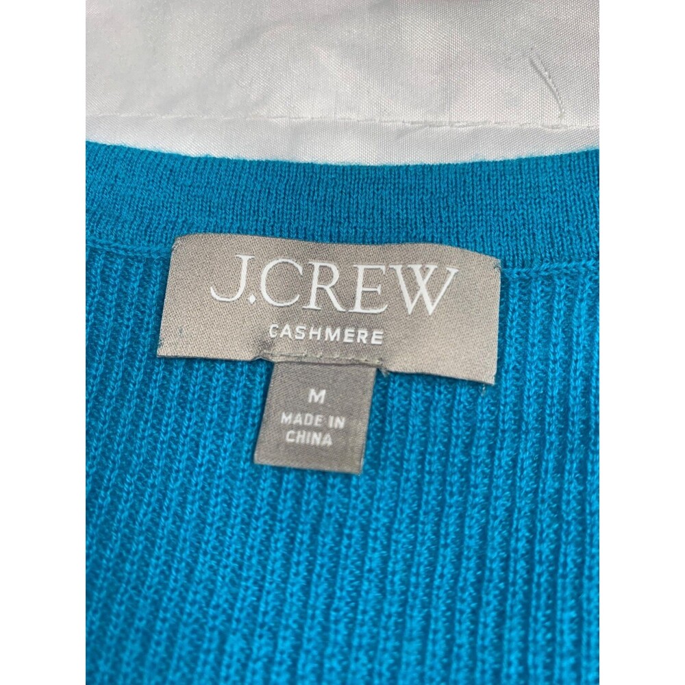 J. Crew Teal Cashmere Short Sleeve Sweater Size M Medium Ribbed Knit Top - Picture 2 of 9